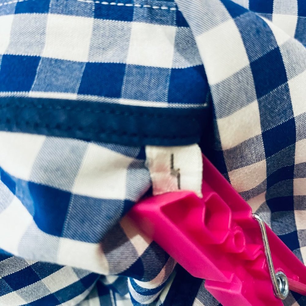 Men L Blue White Gingham Check Organic Cotton Button Down Heart Accent‎ Shirt - Picture 7 of 8